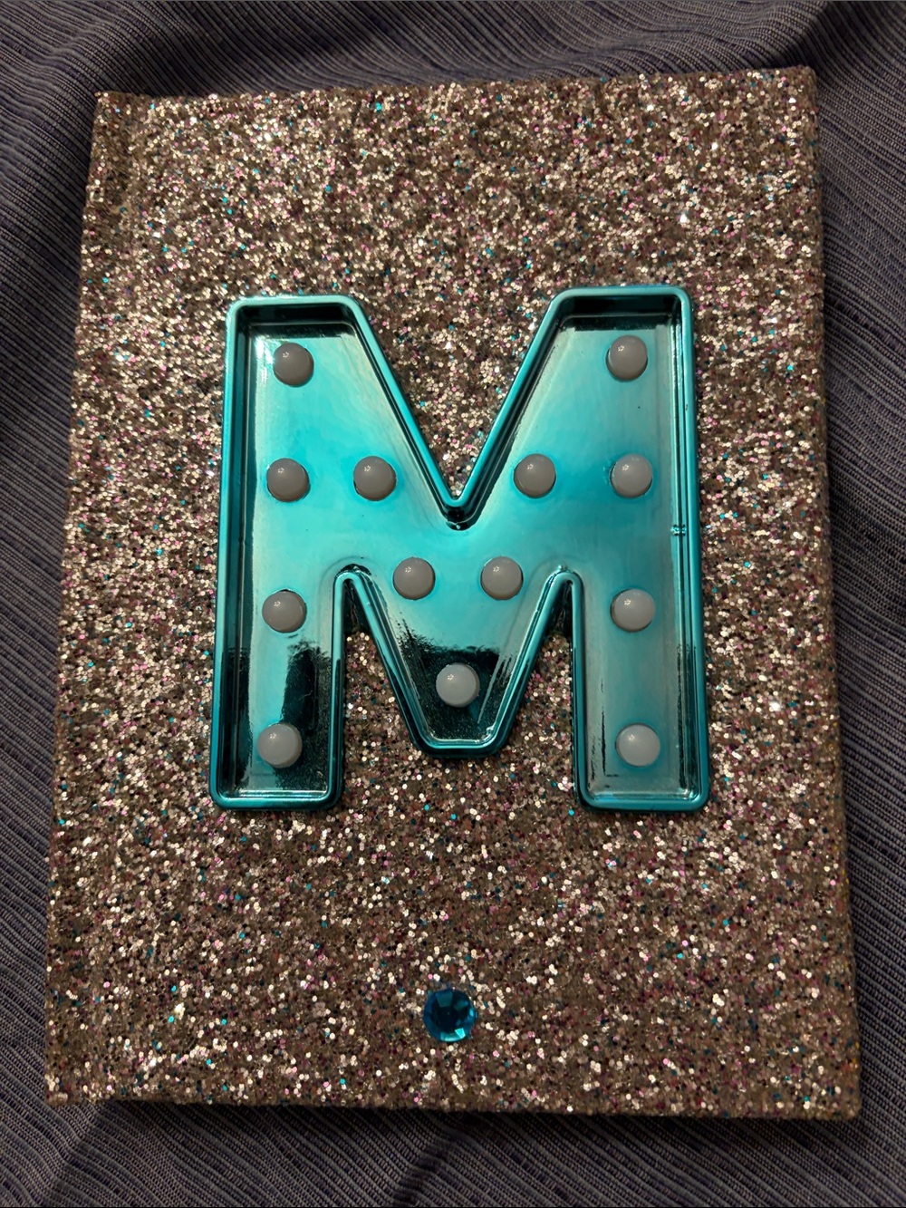 Teal M Decorative Notebook Letter 'M' with Glitter Silver Backing